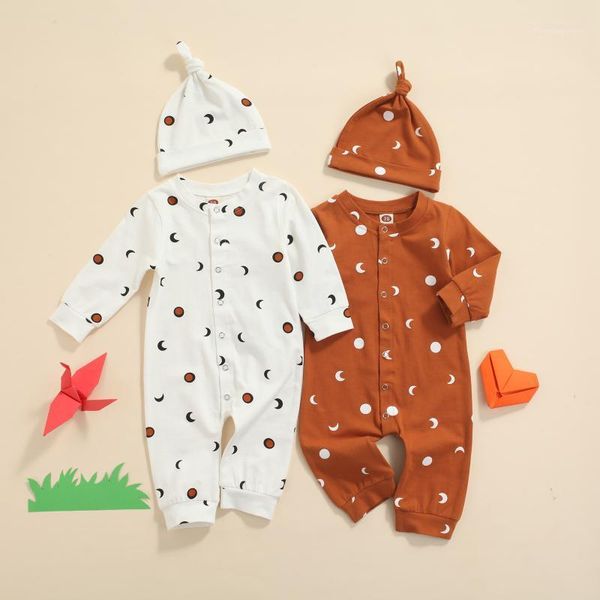 

jumpsuits born baby boys girls clothes set sun moon print long sleeve romper infant solid jumpsuit with hat 2pcs outfit1, Blue
