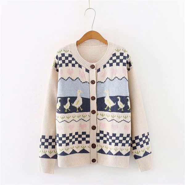 

women's knits & tees 2021 japan mori girl retro duck jacquard knit cardigan sweet lolita sweater coat women knitted autumn jacket, White