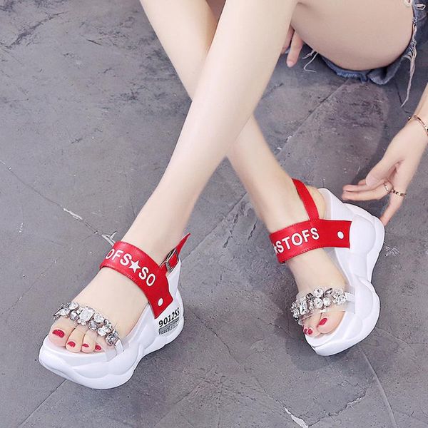 

pvc rhinestone sandals women transparent open toe sandals summer platform wedges shoes for women sandalias mujer, Black