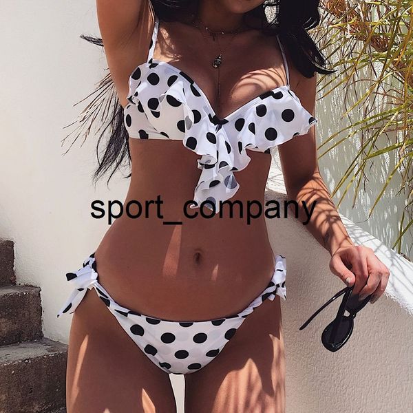 

low-waist bikini set ruffle swimwear two piece women dotted swimsuit push up bikinis bow-knot beach wear bathing suits
