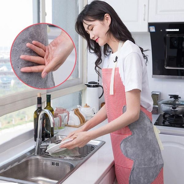 

waterproof apron with large pocket strip pattern home kitchen accessories cooking tools, can wipe hands design, delantal cocina