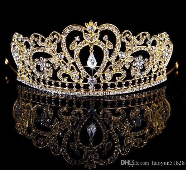 

2018 Bridal Diamond Jewelry crystal gold and silver crown hair, White;golden