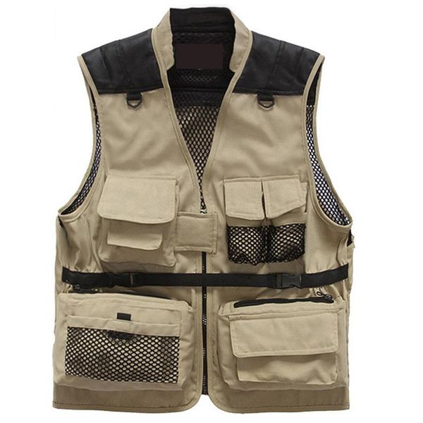 

men's vests multi-pocket vest spring autumn men women wear tooling pography fishing waistcoat cotton soft mesh sleeveless jacket, Black;white