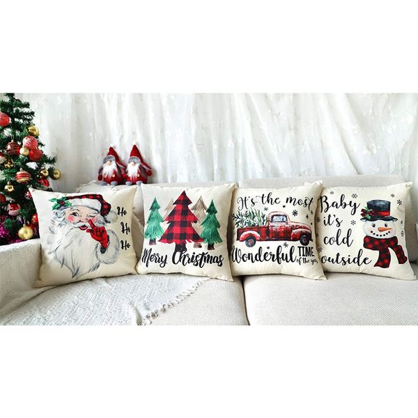 Capas de travesseiro de Natal Decora￧￵es de Natal Red Plaids preto Lan￧a travesseiro de almofada para o caminh￣o de ￡rvore de Natal Papai Noel, boneco de neve Dh9347