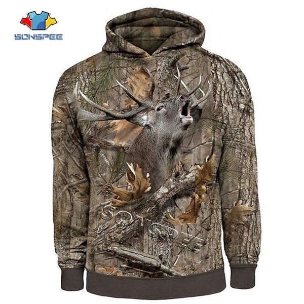 

new fashion streetwear hip hop hooded sweatshirt long sleeve men women casual pullover camo hunting animals elk 3d hoodies hoody 201126, Black
