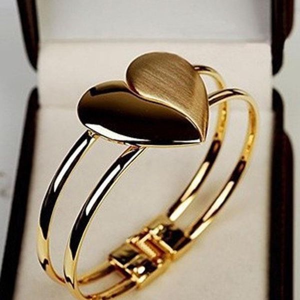 

bangle women fashion jewelry frosted glossy double-sided heart open type gold color circlet girls chic bracelet, Black