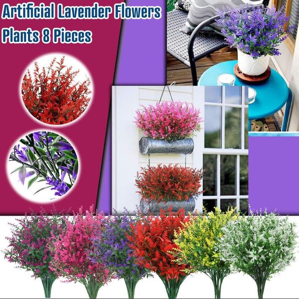 

decorative flowers & wreaths 8bunch artificia lavender flower outdoor decoration uv-proof plastic plant garden porch window frame home #40