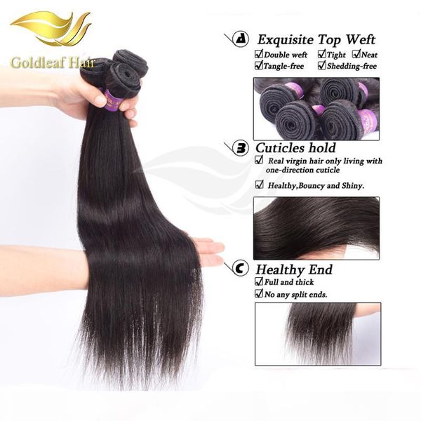 

goldleaf hair products brazilian virgin straight unprocessed human hair weave malaysian peruvian indian virgin hair weave bundles, Black