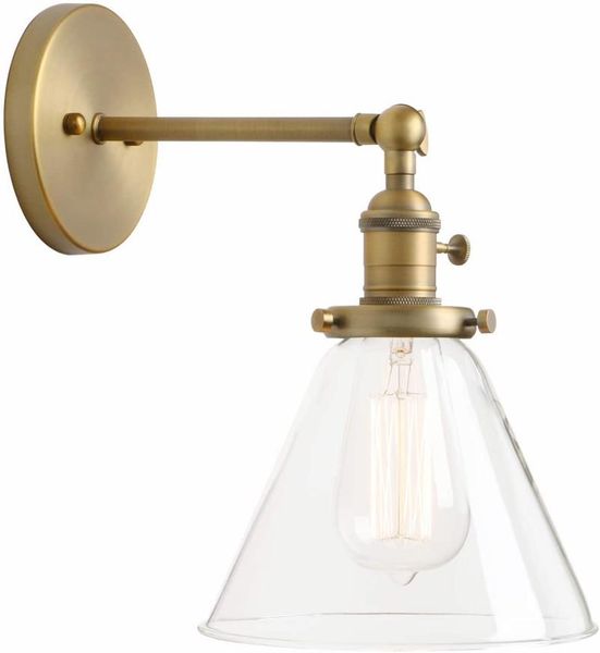 

wall lamp permo single sconce with funnel flared glass clear shade 1-light