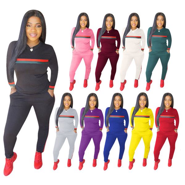 

new womens designer tracsuits long sleeve sports suit daily and pants lady striped print autumn winter jumpsuit 2 pieces outfits sport swea, Gray