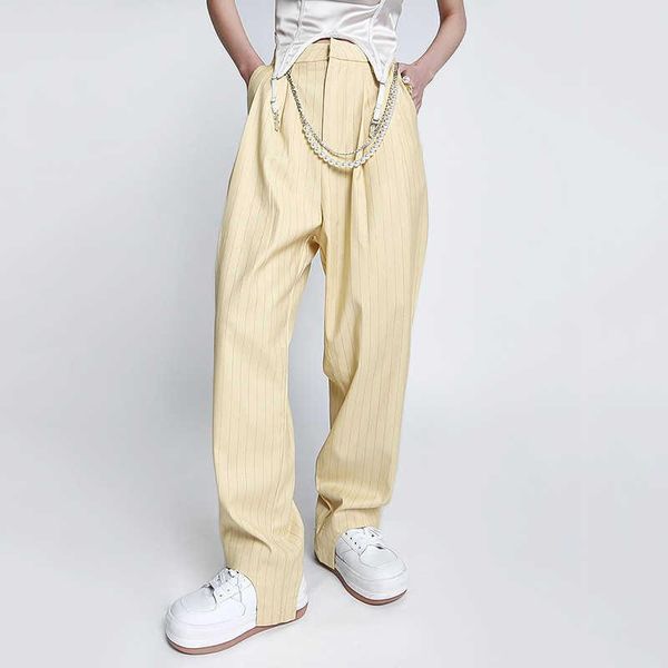 

women's pants & capris [ewq] koreachic autumn casual trendy women high waist buttoned striped fashion loose irregular suit trousers 202, Black;white