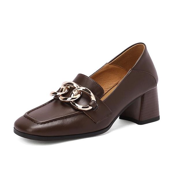 

dress shoes spring & winter women's pumps mules cow leather square heel toe metal decoration med fashion for women, Black