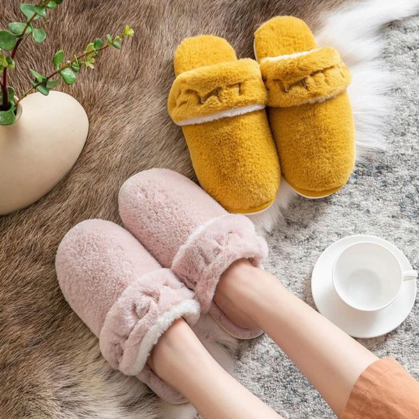 

winter fluffy plush women fur slippers adjustable bedroom warm fur couples shoes non-slip indoor ladies slippers, Black