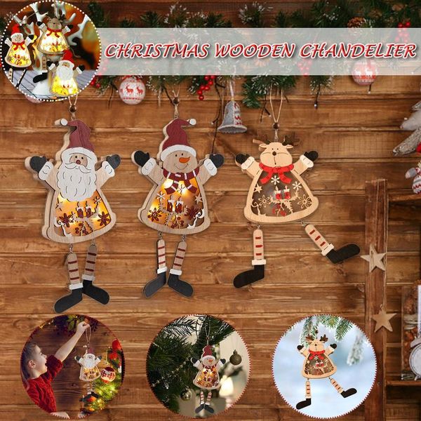 

decorative objects & figurines merry christmas led lights wooden decoration elk santa claus snowman doll xmas tree ornaments glowing pendant