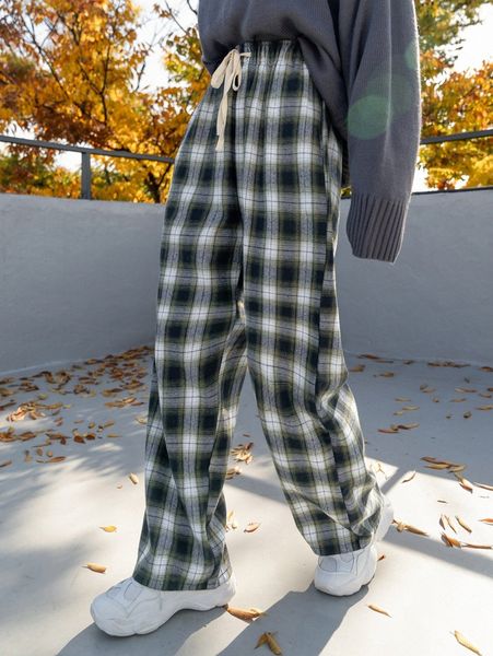 

dazy plaid drawstring waist pants q8vw#, Black;white