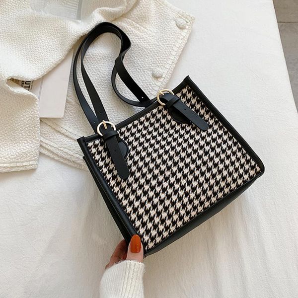 

evening bags fashion women shoulder bag woolen cloth houndstooth printing underarm handbags for business shopping traveling