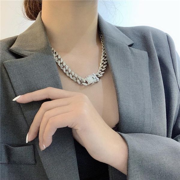 

pendant necklaces hip hop cuba chain fashion necklace women's clavicle neck korean for women 2021 trend jewelry, Silver
