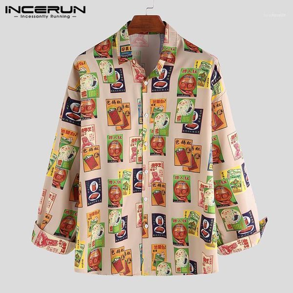 

men's casual shirts stylish men printing shirt brand lapel button loose streetwear 2021 long sleeve blouse harajuku s-3xl incerun1, White;black