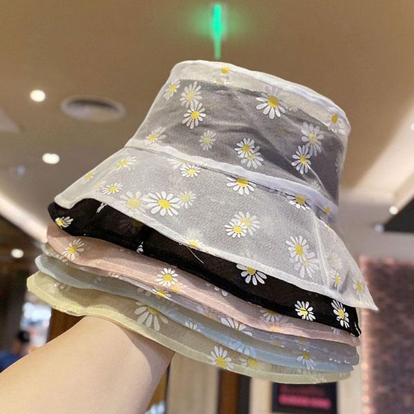

summer daisies bucket hat women fashion mesh beach sun hats female floral panama fisherman basic gift wide brim, Blue;gray