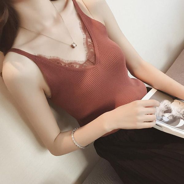 

women's vests women summer vest strappy lace knitwear v neck sleeveless slim fit braces female fea889, Black;white