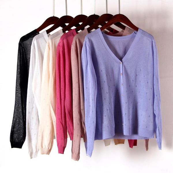 

women's blouses & shirts 2021 summer thin knitting women short length full sleeve v-neck solid color loose linen prevent bask clothes c, White