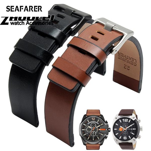 

watch bands cow leather strap for watchband fit dz7312 | dz4323 dz7257 with stainless steel pin buckle strap24 26 27 28 30mm, Black;brown