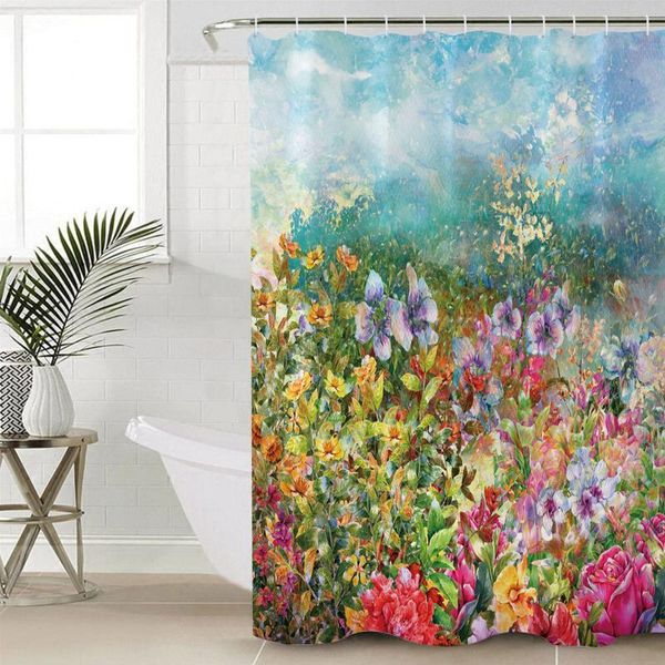 

shower curtains spring flowers blooming bathroom curtain polyester fabric with 12 hooks waterproof
