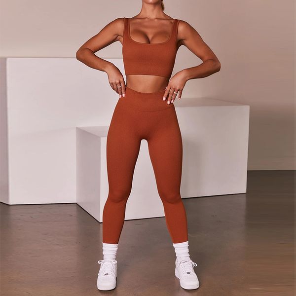 

new ribbed seamless yoga set knitted sport set padded sports bra high waist yoga leggings 2 piece set women workout clothes, White;red