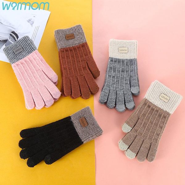 

children's mittens warmom ladies touch screen gloves plus velvet warm imitating alpaca cycling full finger knitted, White