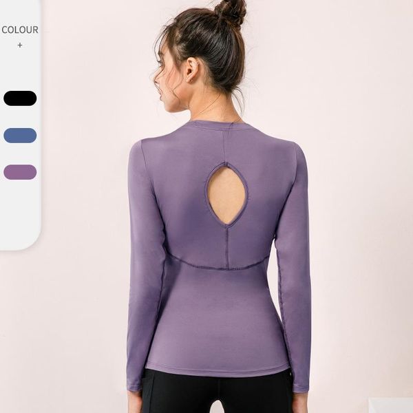 

hollow yoga t-shirts women long sleeve with breast pad quick dry gym crop sports wear shirts female dance workout