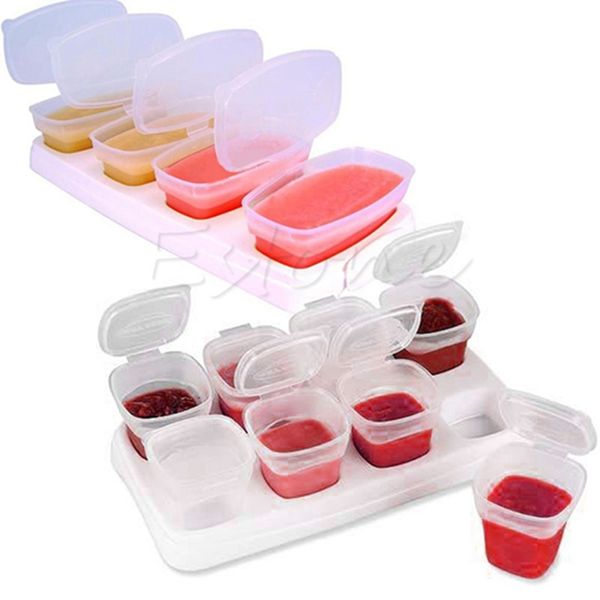 Hot baby Wamaning Food Freezing Cubos Bandeja Potenciômetros Freezer Armazenamento Recipientes Plásticos 70ML 210226