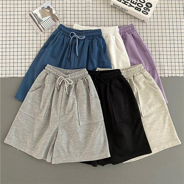 

women's shorts casual loose summer woman solid candy color elastic high waist biker for women with pockets w9119, White;black