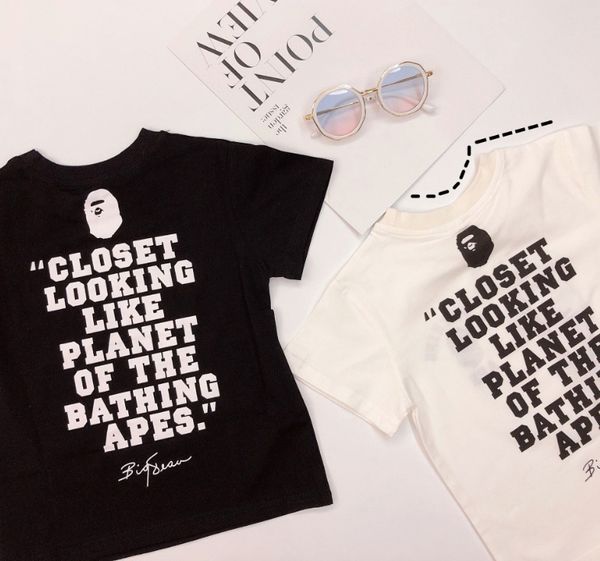 

factory94isshort new chao brand boys' t-shirt summer printed half sleeve cotton for children, Black;white