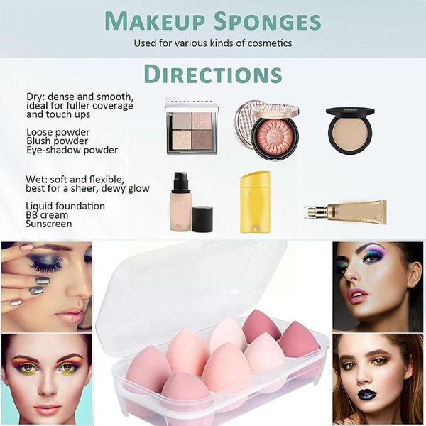 

sponges, applicators & cotton 8pcs beauty makeup set egg do not eat powder box wet sponge puff dry foundation cushion storage liquid and h4r