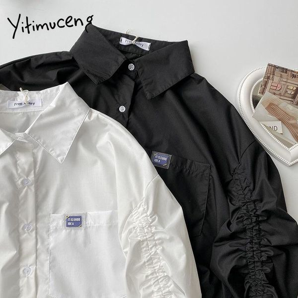 

women's blouses & shirts yitimoky women solid spring summer 2021 korean fashion puff sleeve simply style casual vintage blouse top, White