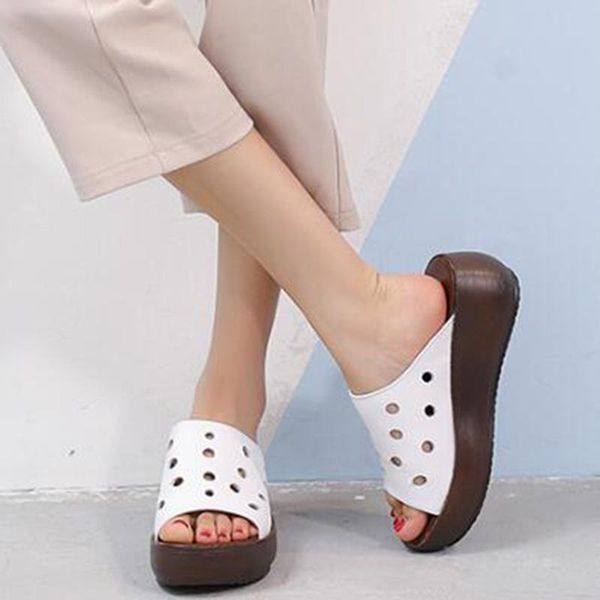 

gktinoo slipper female platform 2021 new women slippers genuine leather retro casual summer sandals women high heel flip flop, Black