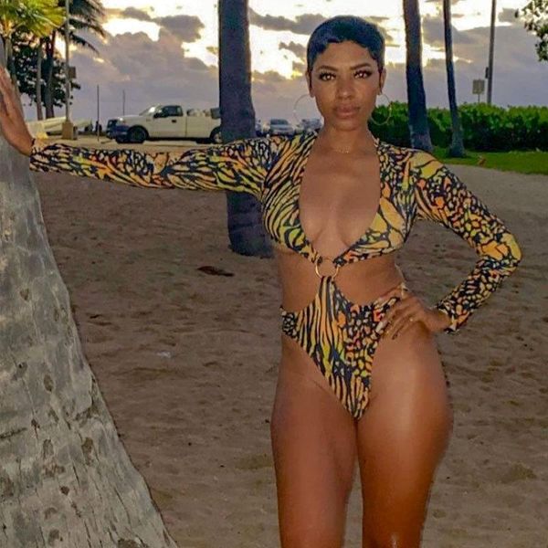 

deep v one piece swimsuit push up swimwear women monokini long sleeves swim suit bathing suit women summer beach wear