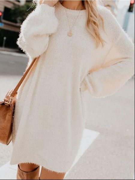 

womens autumn winter oversized loose velvet turtle neck pullover hairy long sweater dress long sleeved shirts rabbit dress plush, White;black