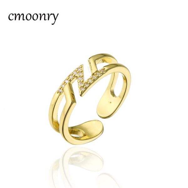 

cluster rings cmoonry 2021 fashion gold color geometric open ring for women girl + cubic zirconia wedding jewelry femme bijoux, Golden;silver