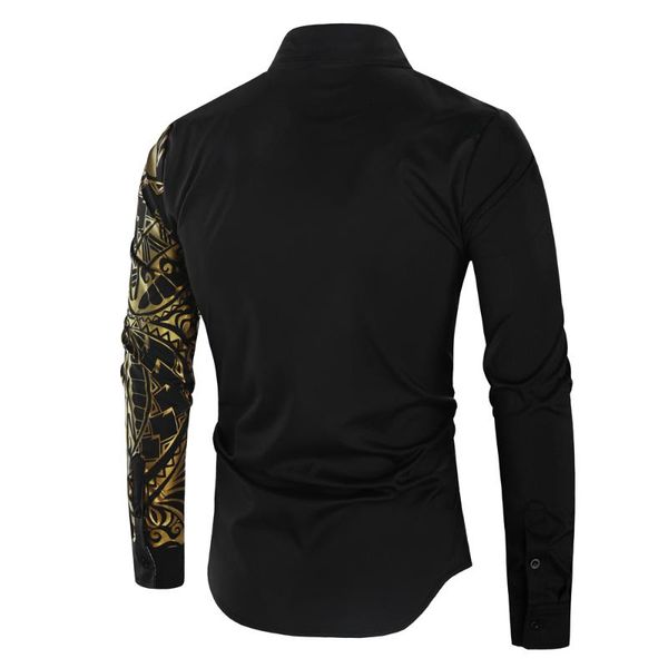 

men's casual shirts nice luxury gold print black mens slim long sleeve chemise homme men club prom party shirt streetwear, White;black