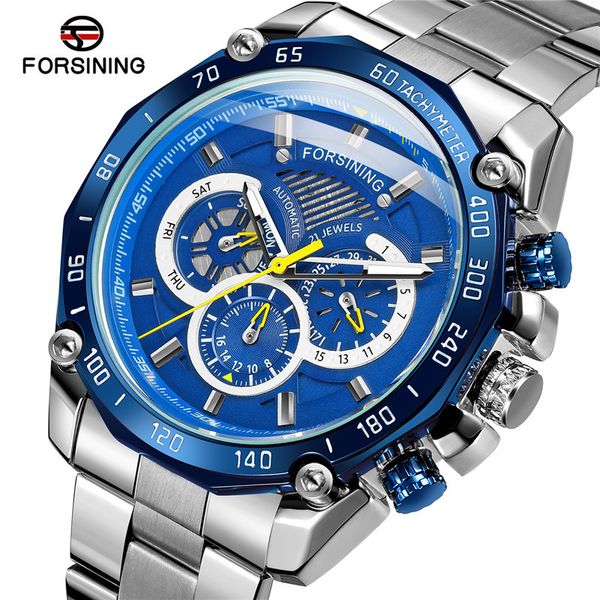 

forsining automatic mechanical fashion men's watch military sports male clock brand luxury blue waterproof man 031, Slivery;brown
