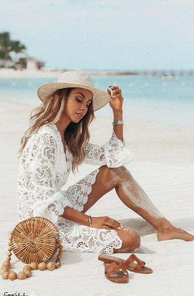 

2021 new summer bikini cover up floral lace hollow crochet swimsuit cover ups bathing suit beachwear tunic beach dress, Black;gray
