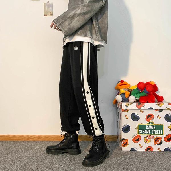 

2021 men's loose casual pants button decoration high-quality joggers sweatpants streetwear homme black/grey color trousers m-5xl