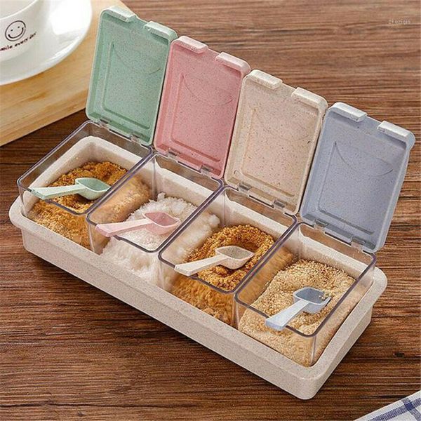 

storage bottles & jars spice seasoning box container set sugar with 4 serving spoons bottle kitchen food boxes