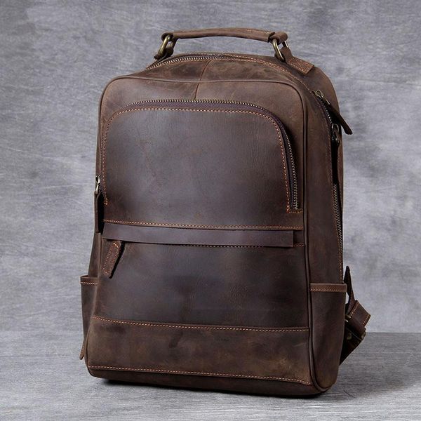 

backpack classic retro simple high-quality men's travel outdoor genuine leather large capacity women bookbag