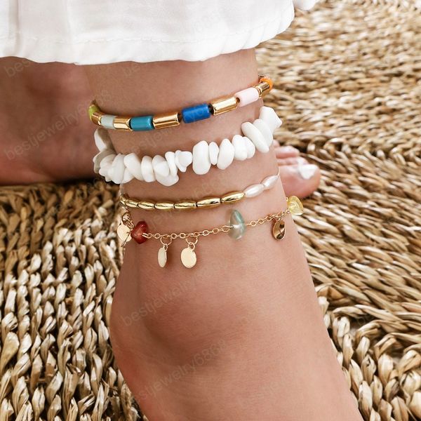 Colorido quadrado geométrico grânulo anklet wom pé tornozelo de pedra esmagada pulseira de pedra na perna moda praia jóias