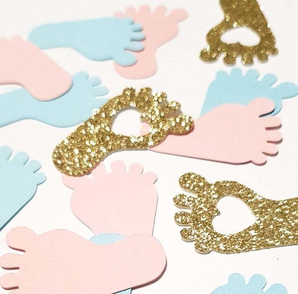 

party decoration 100pcs pink blue & gold baby footprint confetti shower gender reveal table decorations candy favor box diy supplies