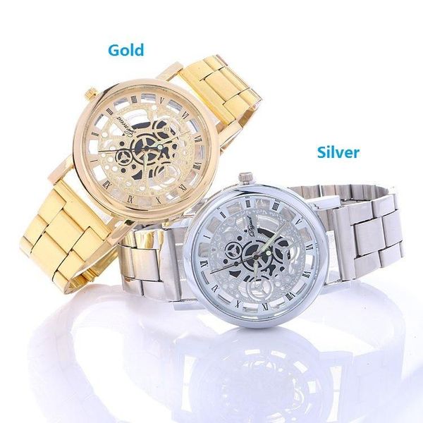

wristwatches 2021 men skeleton watches of men's stainless steel band watch male saat date reloj hombre, Slivery;brown