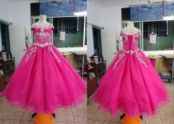 

2022 new pink cold shoulder little girls pageant dress rhinestones beaded princess a line flower girl first communion dress, White;red