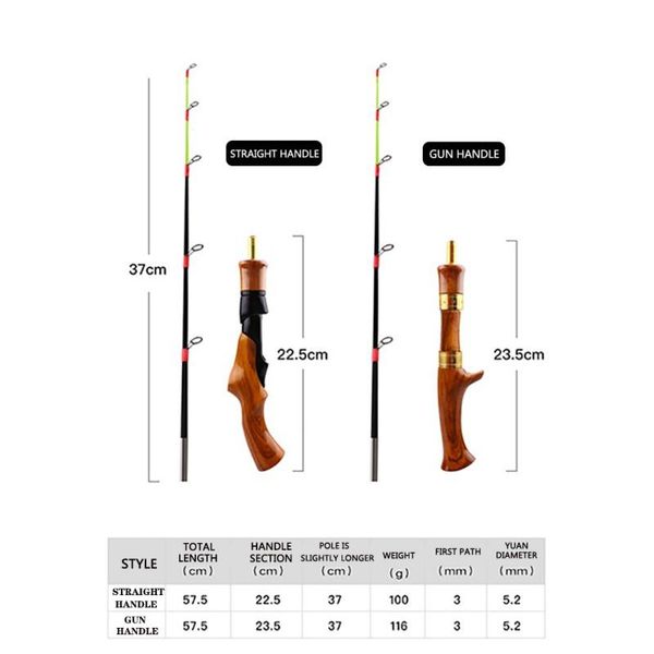 

boat fishing rods short section ice rod 2 sections shrimp winter 62cm imitation wooden handle children
